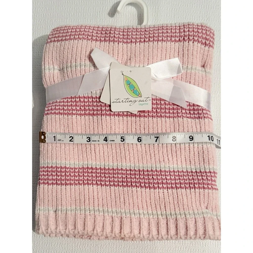 Starting Out Layette Baby Blanket Pink‎ Chenille Stripe Security Lovey NWT Cozy